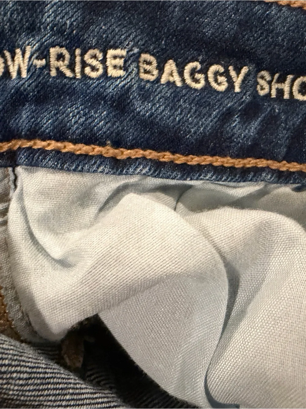 American Eagle Outfitters Indigo Denim Low-Rise Baggy Cutoff Shorts